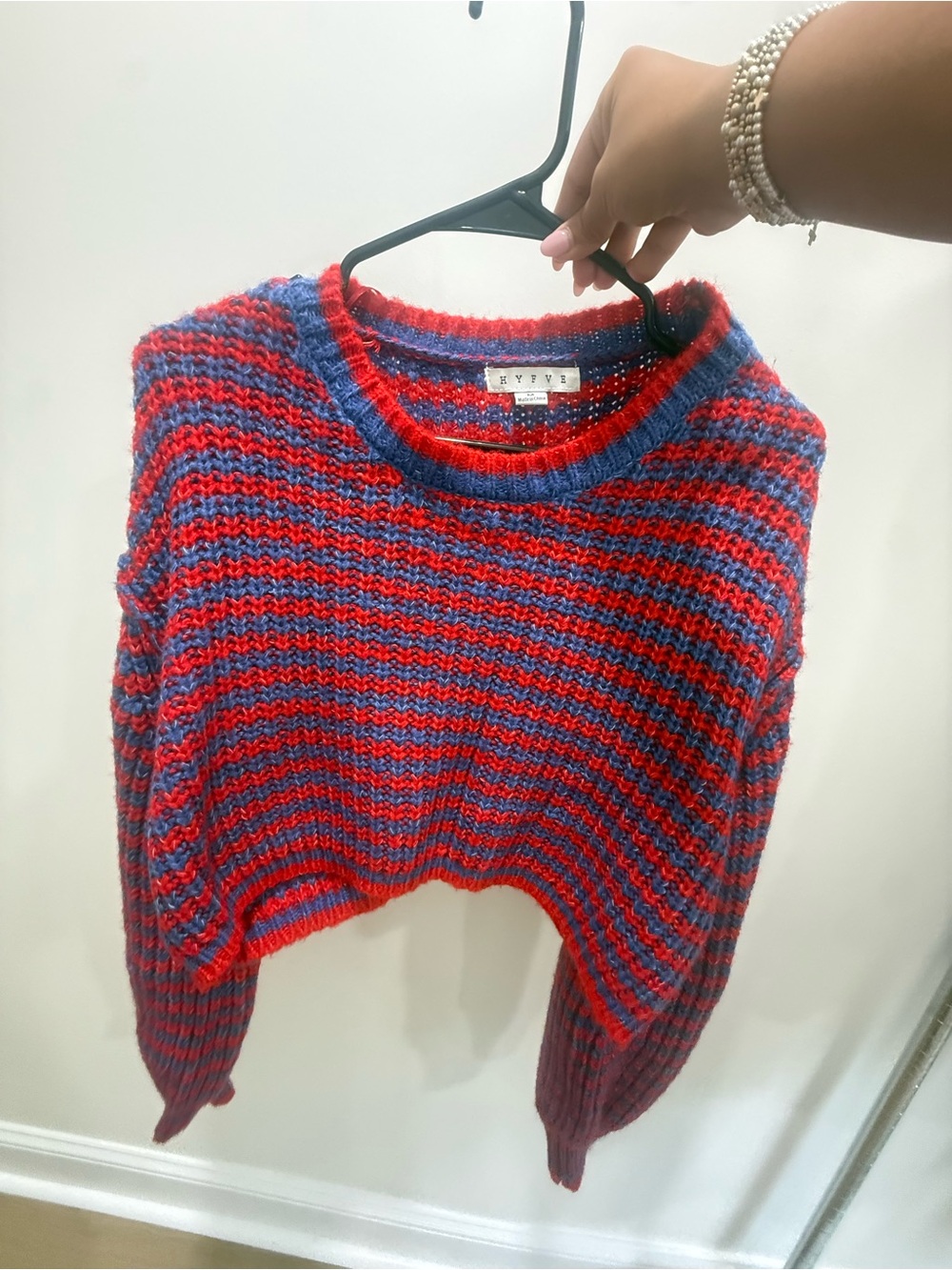 HYFVE Red & Blue Striped Cropped Crewneck Sweater
